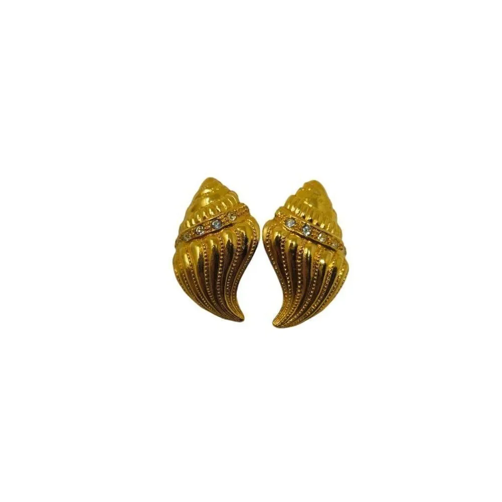Vintage Kenneth J. Lane for Avon Shell-Shaped Clip-On Earrings | 1.50" | Gold-To - Picture 6 of 9